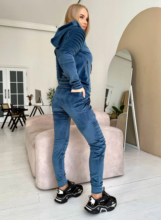 Women’s Velour Tracksuit – Relief Blue