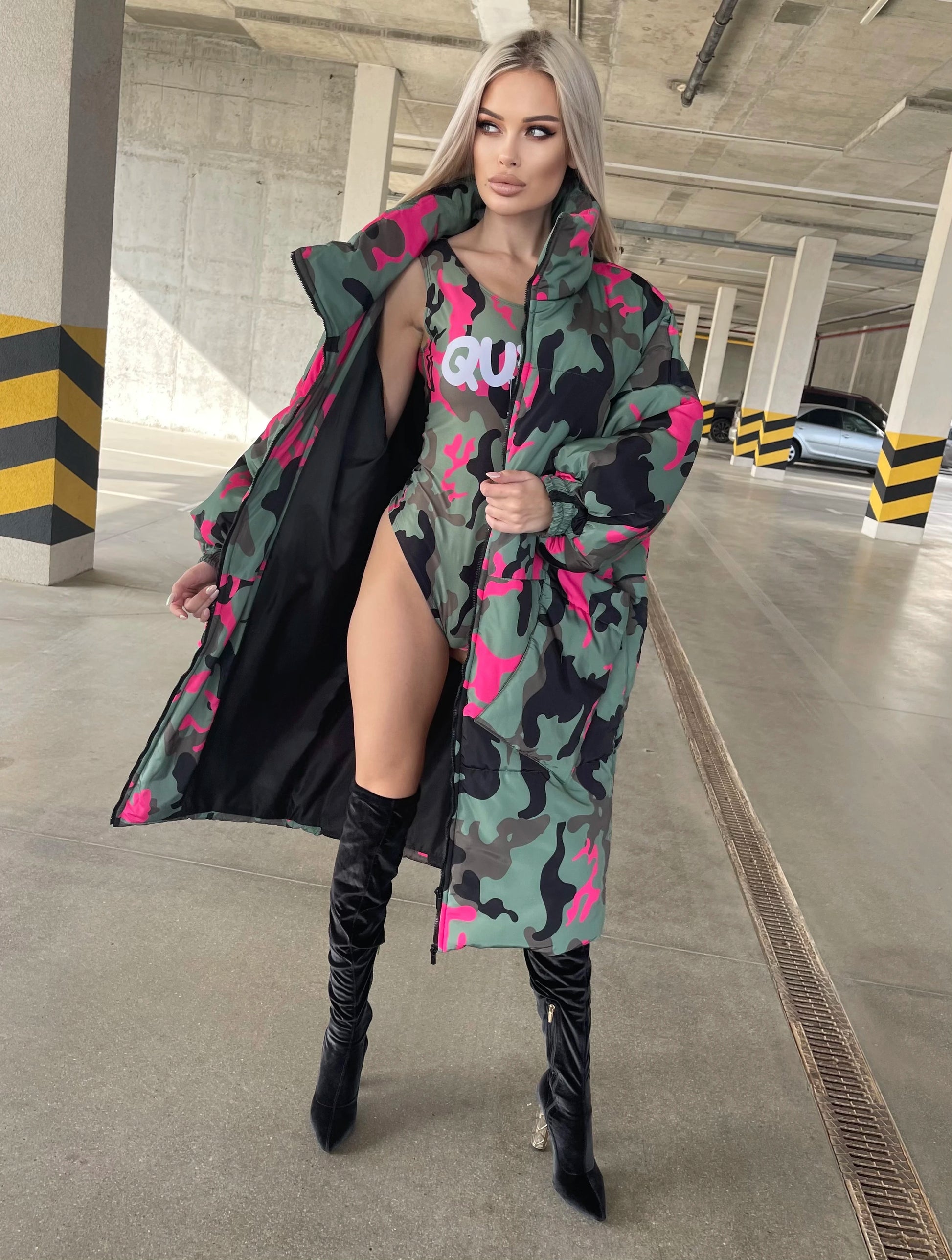 Women’s Oversized Winter Puffer Coat – Vale Camo Queen