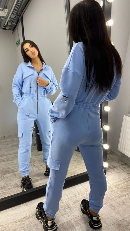 Women’s Cut-Out Jumpsuit Pins Blue