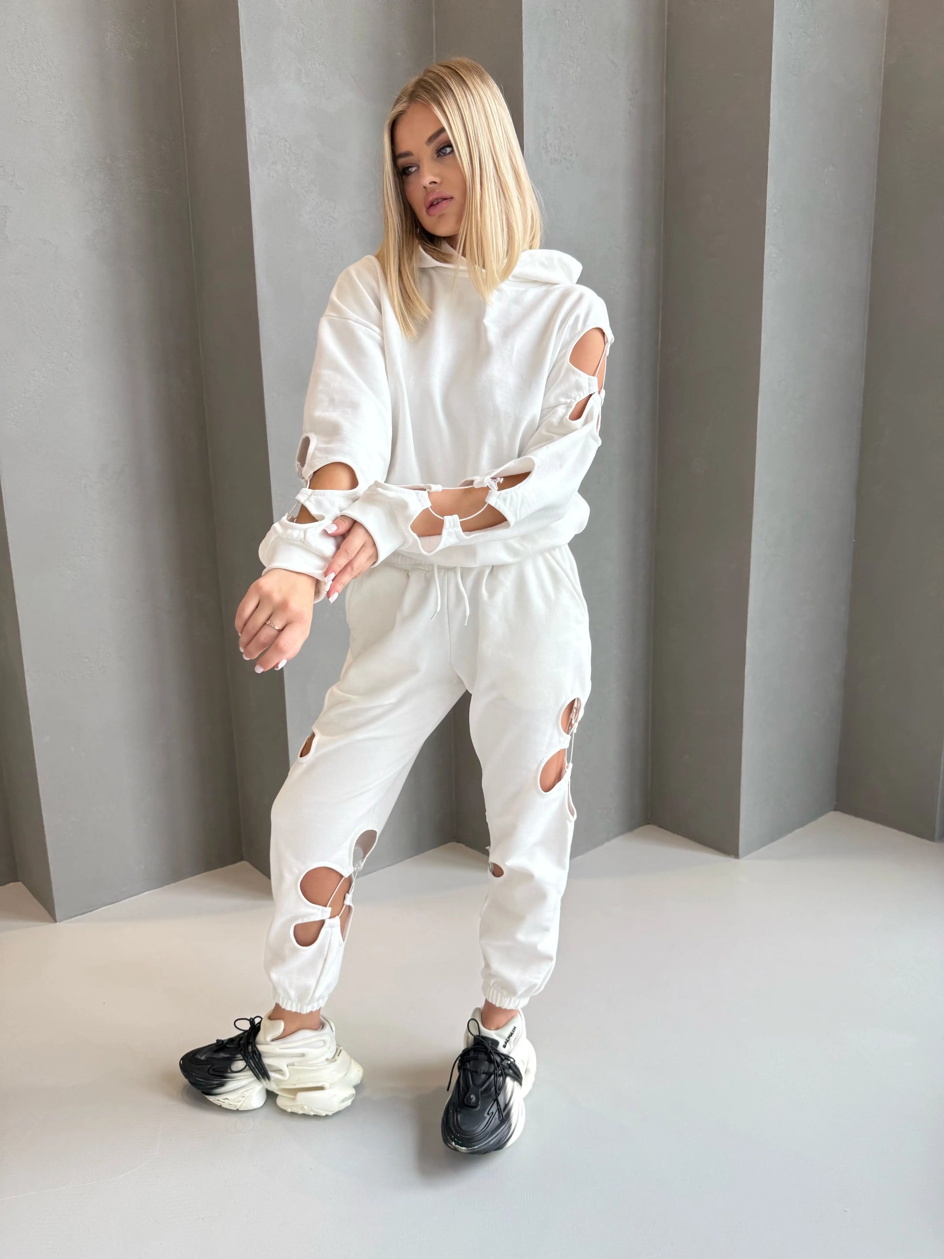 Women’s Flower Cut-Out Tracksuit — Daisy White