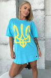 Women’s Oversize T-Shirt Ukrainian Emblem Blue