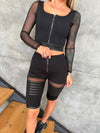 Women’s Set Infinity Mesh & Leather-Panel Black