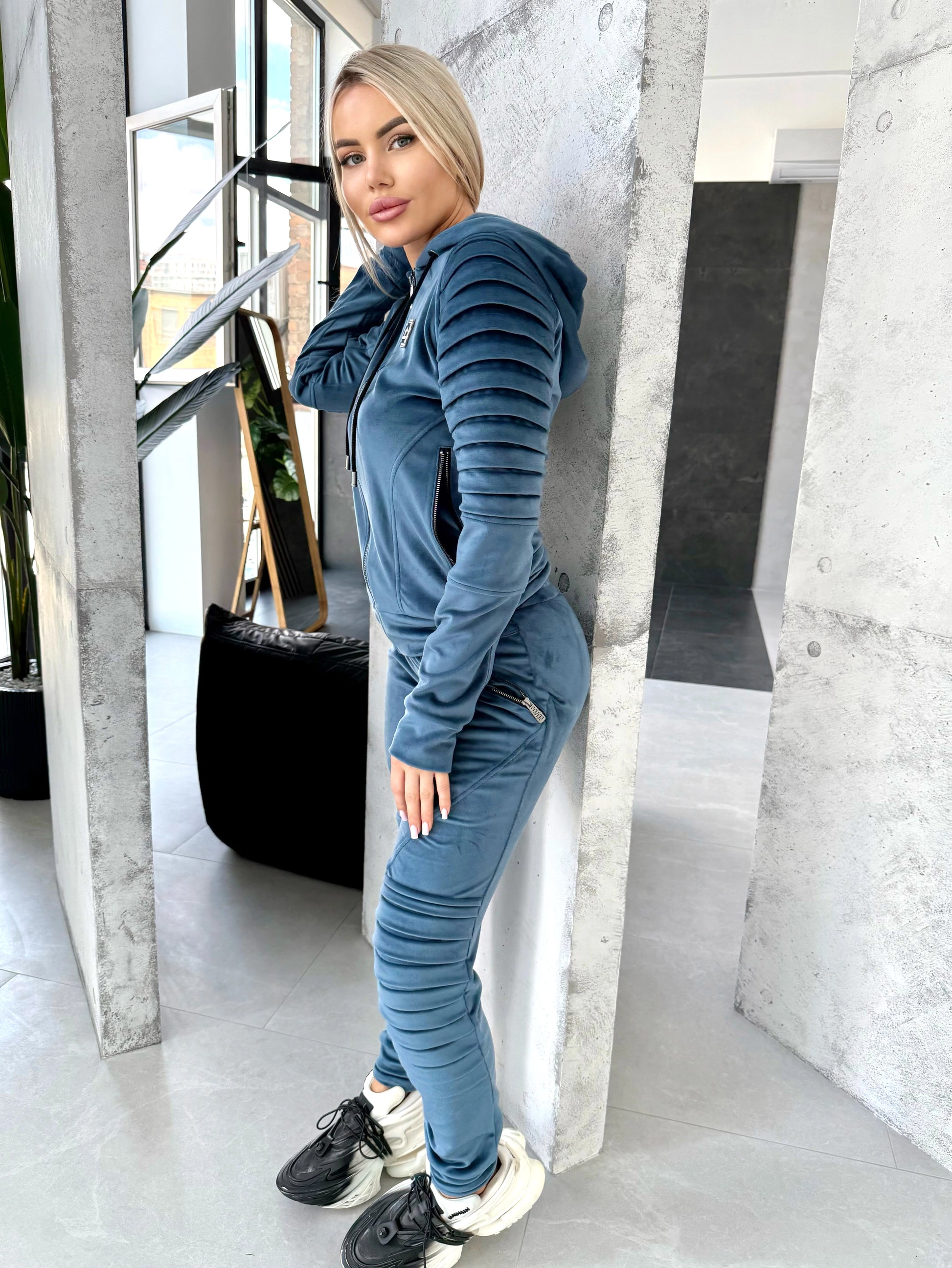 Women’s Velour Tracksuit – Relief Blue