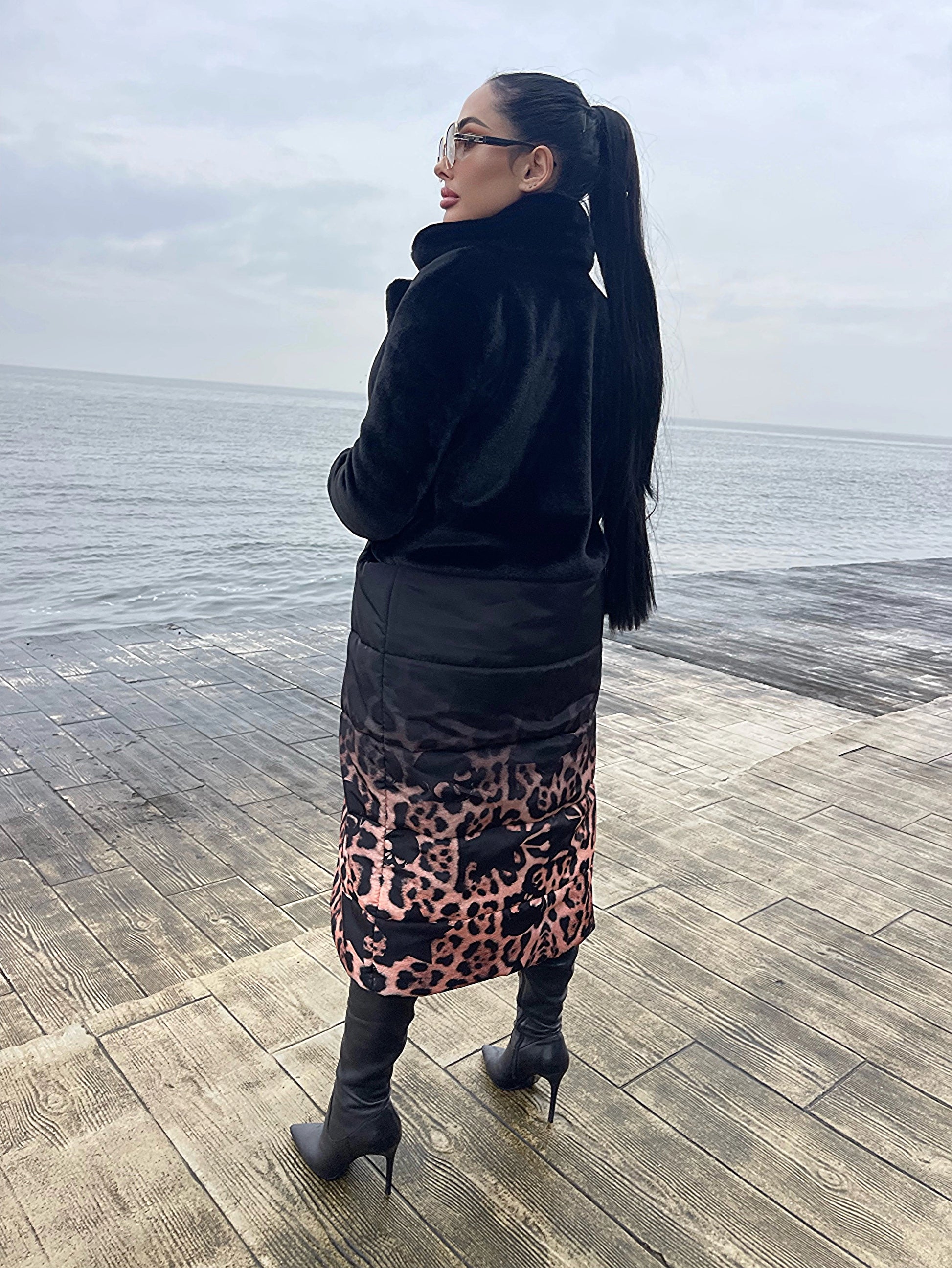 WOMEN’S ECO FUR COAT LEO — BLACK/LEOPARD