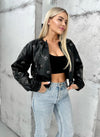 Women’s Faux Leather Bomber Jacket – Metal Rings