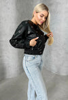 Women’s Faux Leather Bomber Jacket – Metal Rings