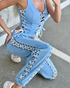 Women’s Blue Lace-Up Corset Tracksuit — Lacy Short
