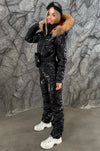 Women’s One Piece Ski Suit – Glossy Snow Suit Black Gloss