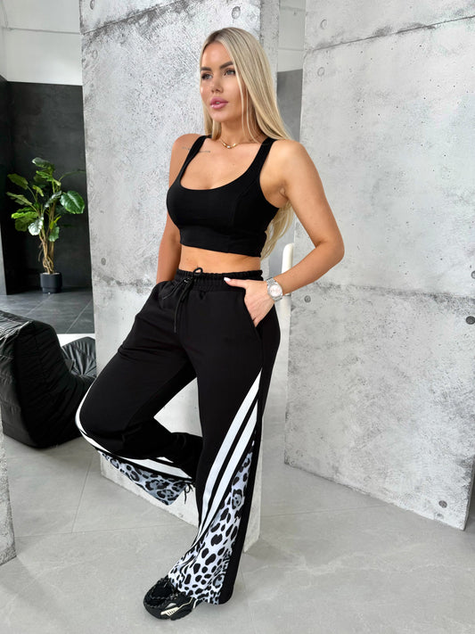 Women’s Leonia Wide-Leg Trousers Leopard Panel — Black