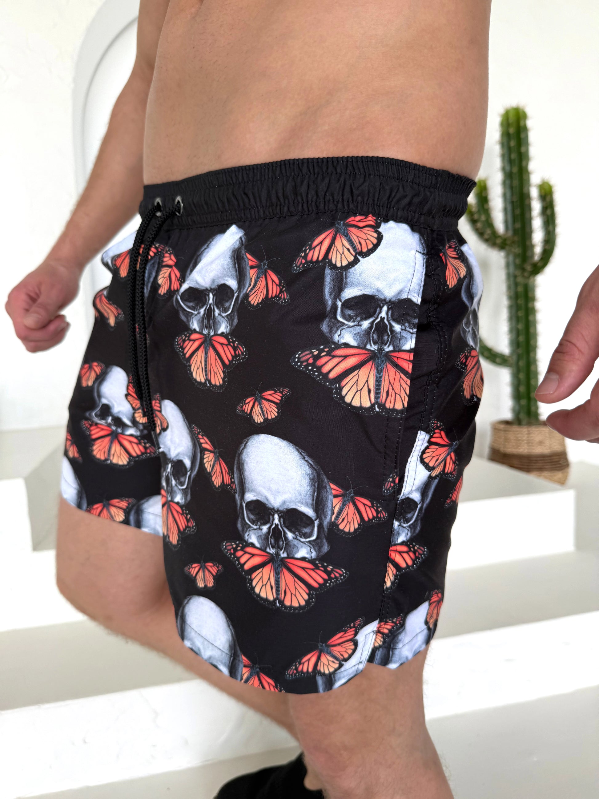 Men’s Swimshorts Skull Butterflies – Black