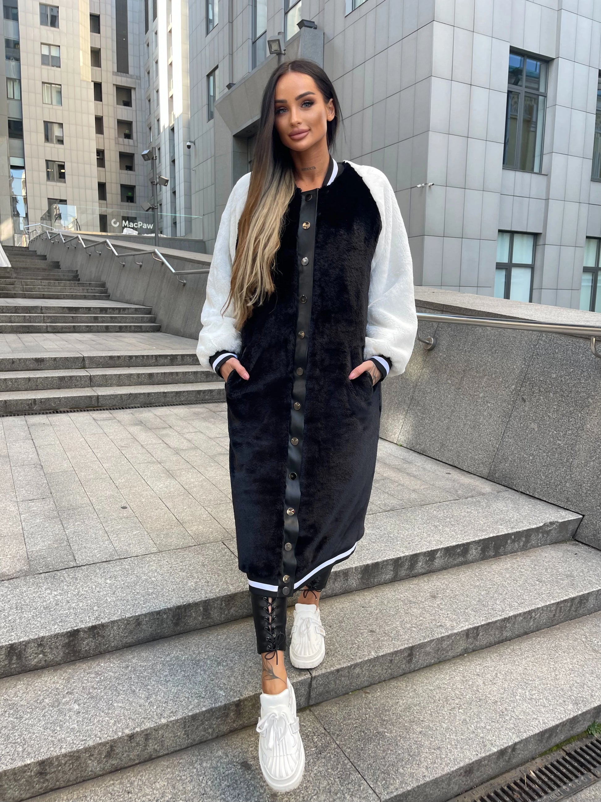 WOMEN’S SPORT-CHIC ECO FUR COAT IMPREZA — BLACK/WHITE