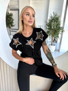 Women’s Stars Beaded T-Shirt Black