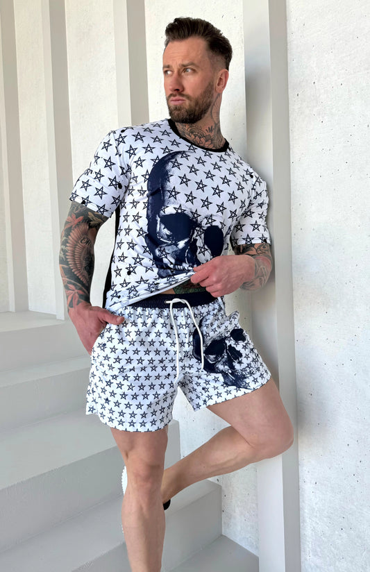 Men’s Beach Set Skull Stars – White Navy