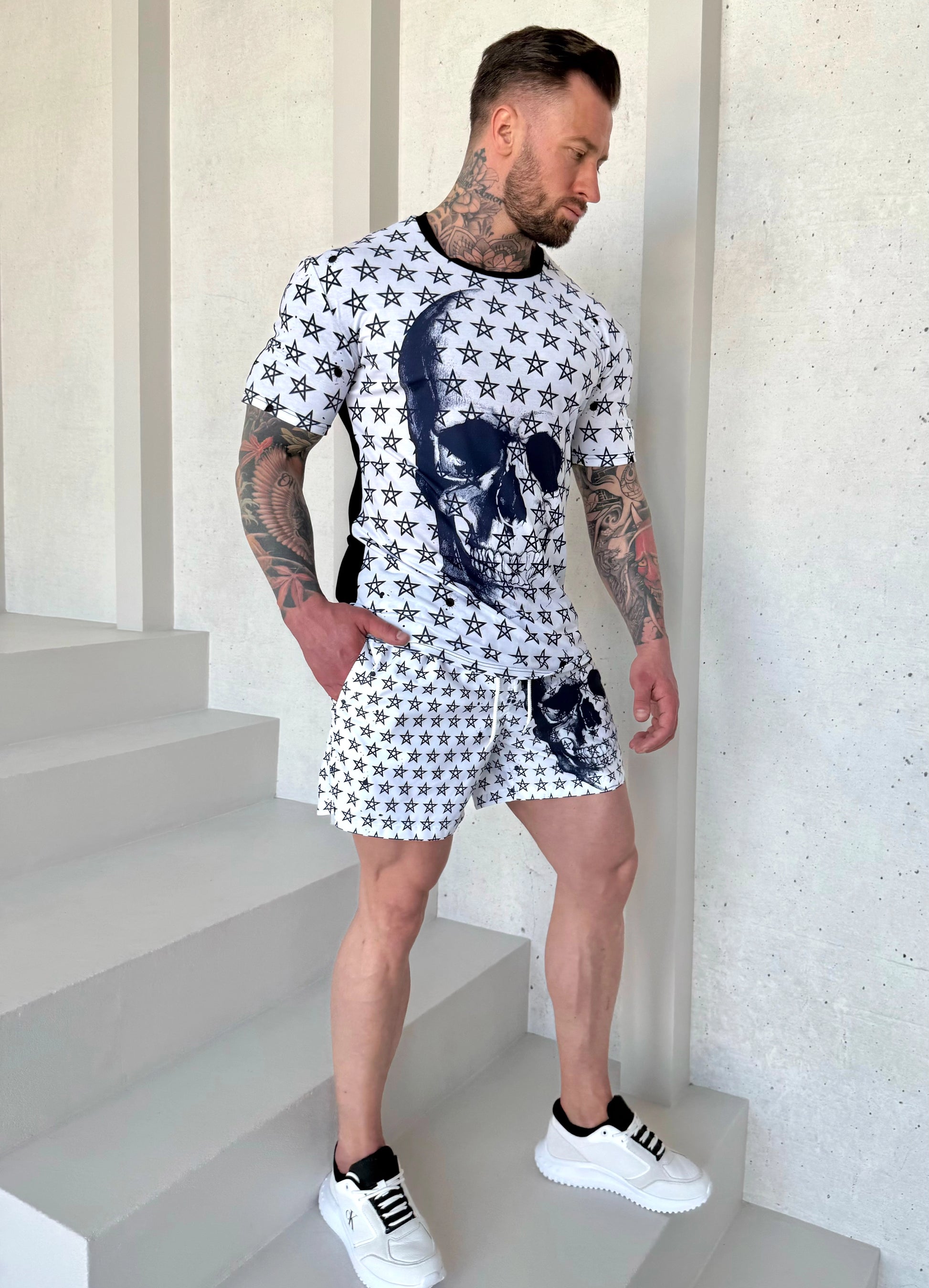 Men’s Beach Set Skull Stars – White Navy