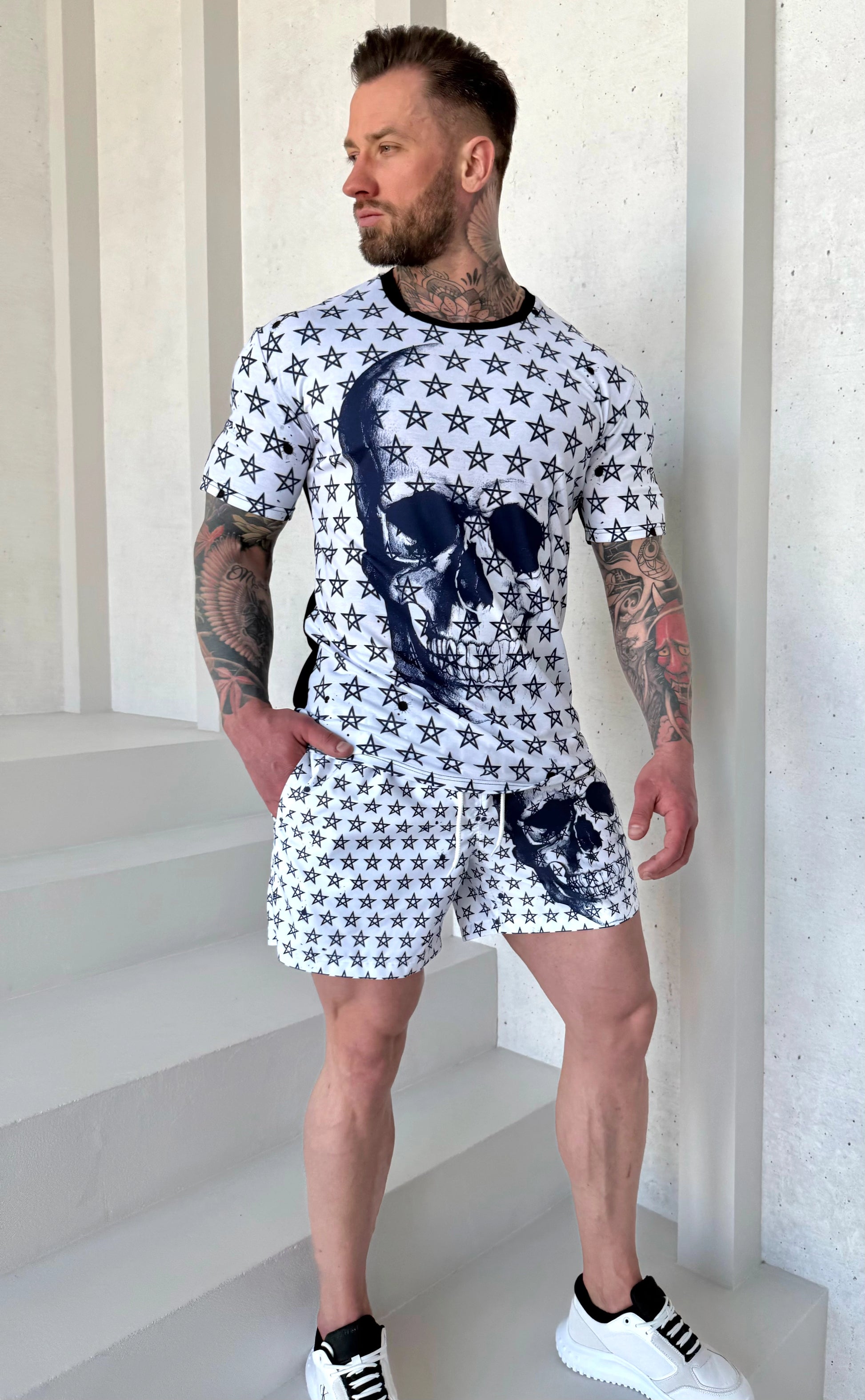 Men’s Beach Set Skull Stars – White Navy
