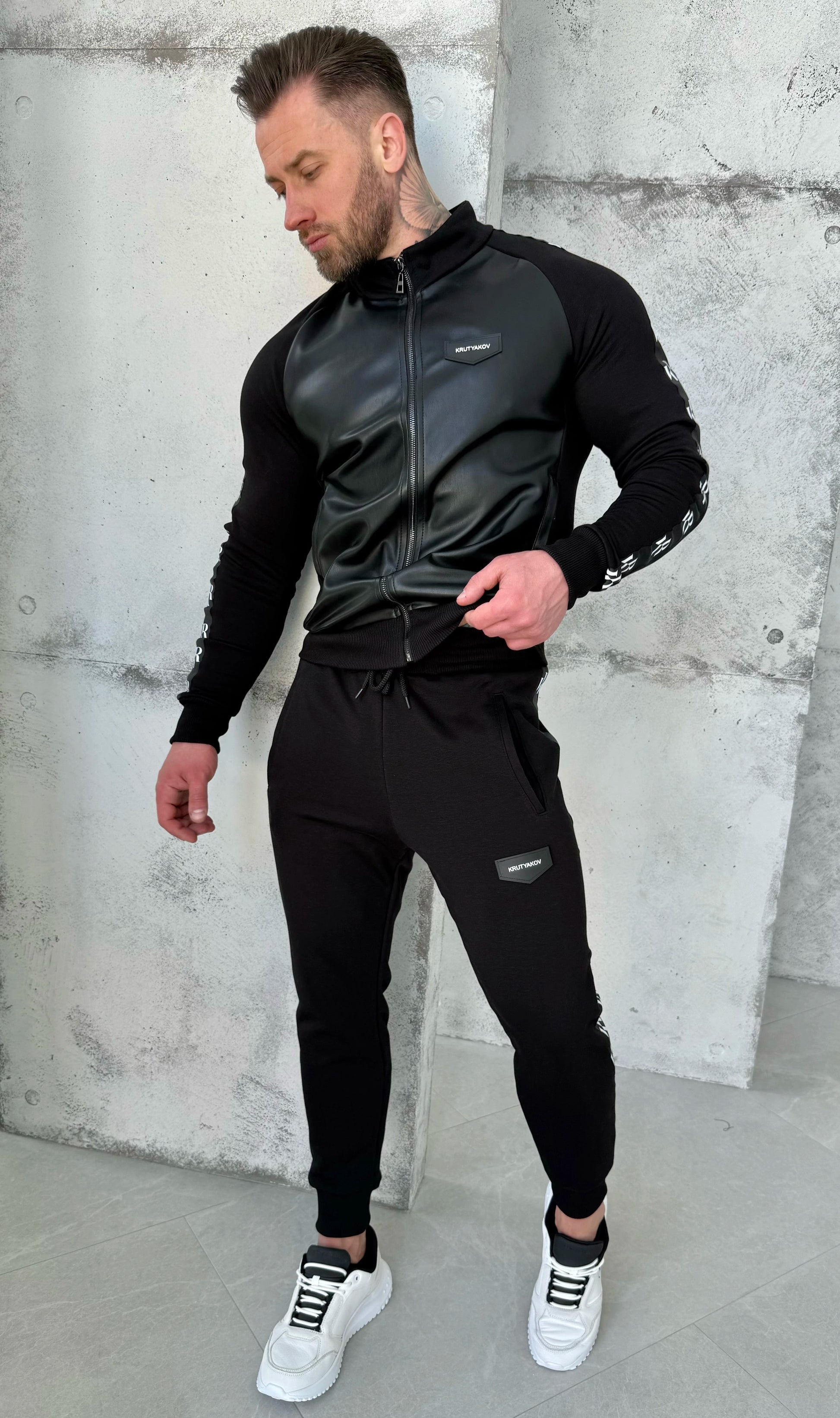 Men’s Tracksuit Howard – Black Faux Leather Panel