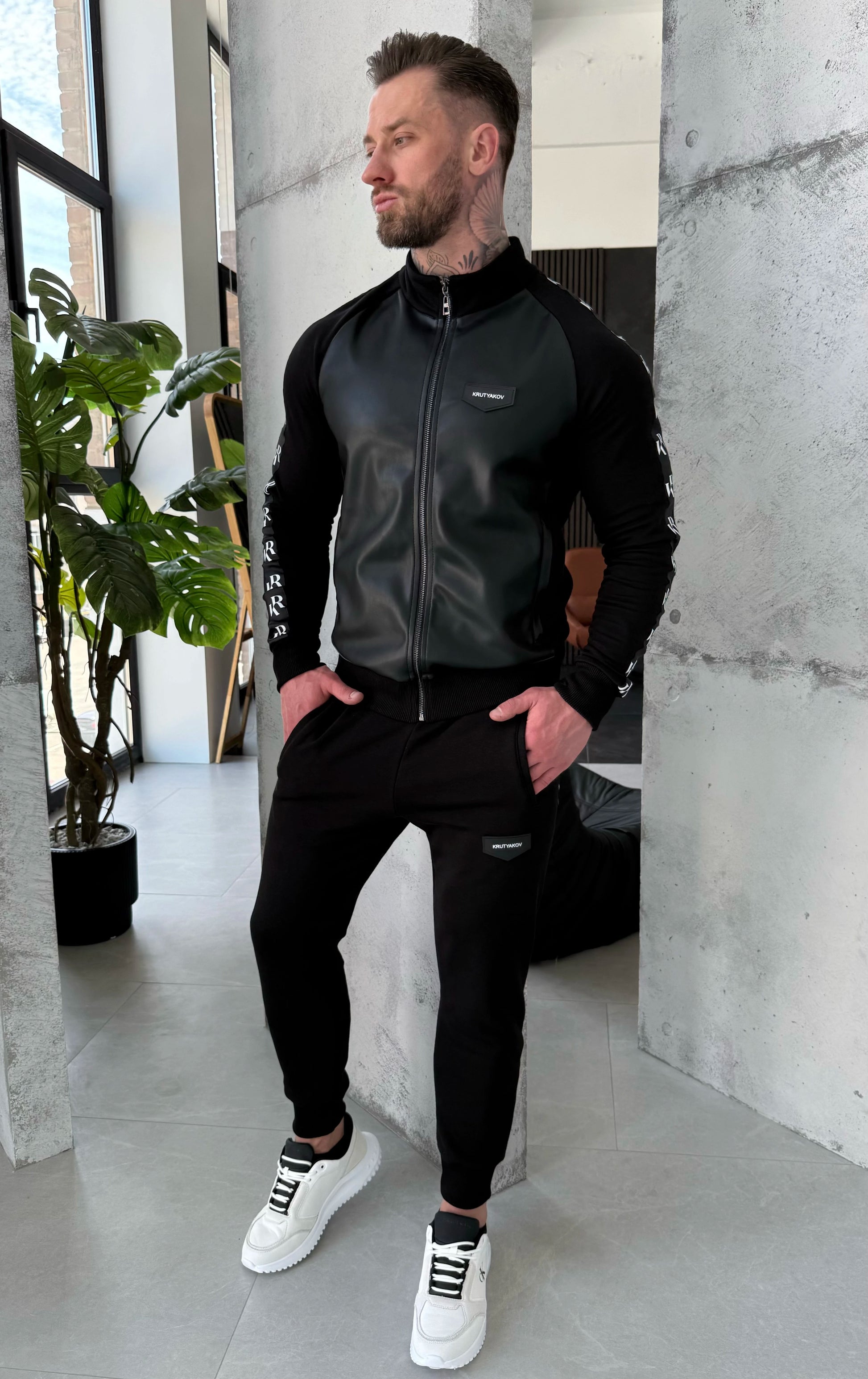 Men’s Tracksuit Howard – Black Faux Leather Panel