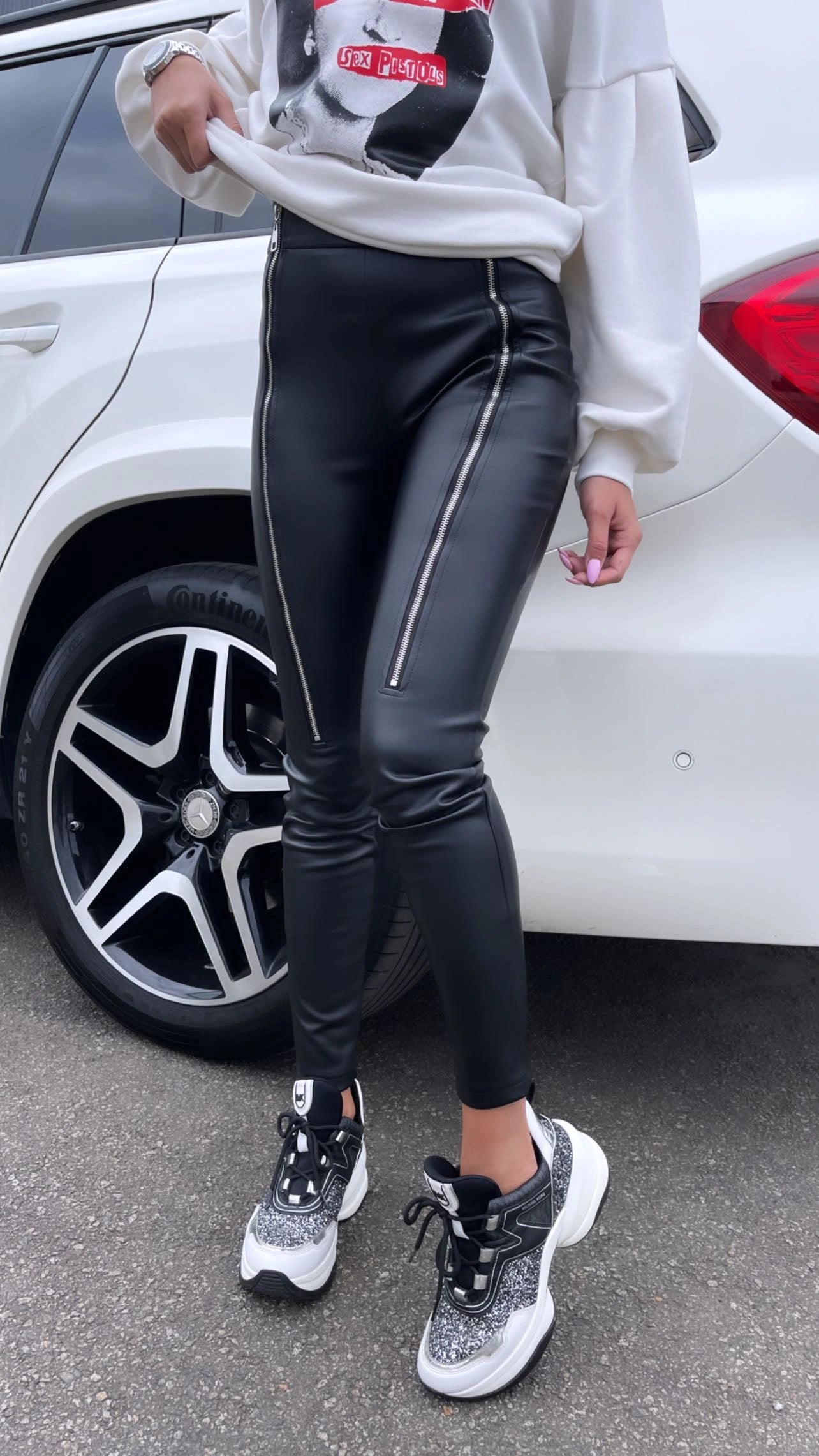 WOMEN’S ZIP FAUX LEATHER LEGGINGS BONITA — BLACK