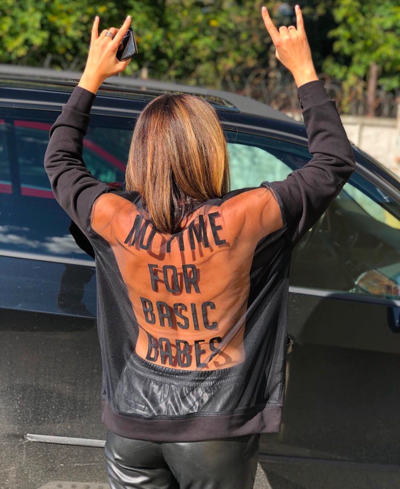 Women’s Sweatshirt Oversize Mesh Back — Basic Babes Black