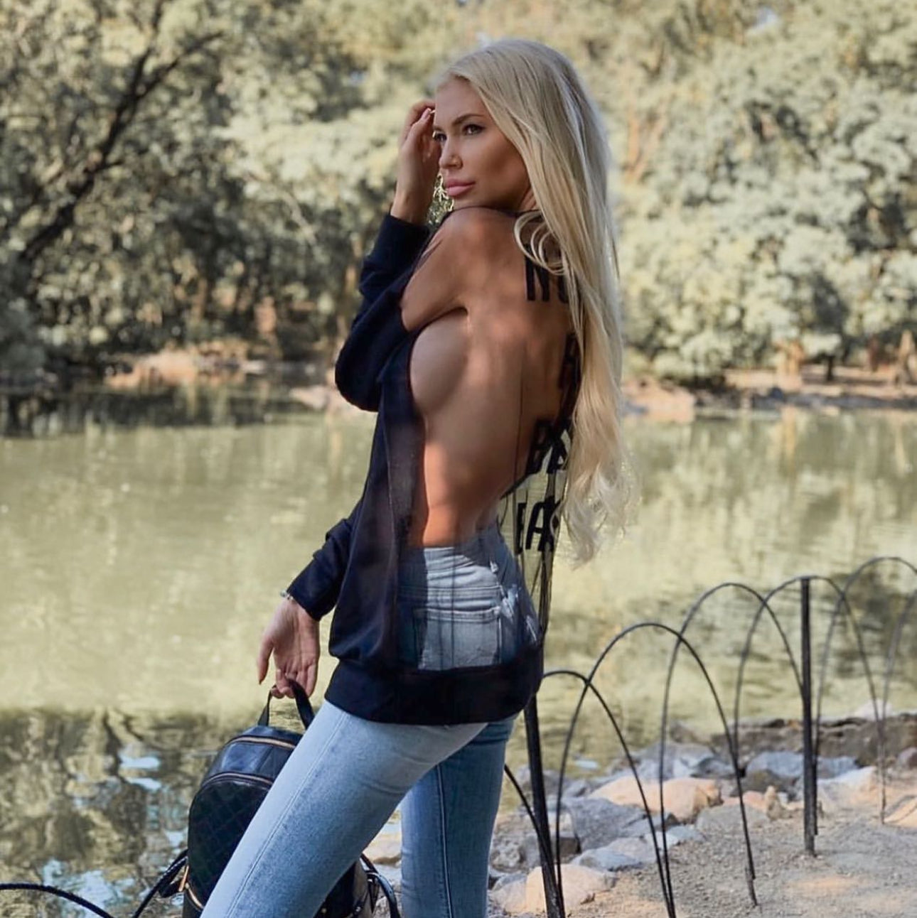 Women’s Sweatshirt Oversize Mesh Back — Basic Babes Black