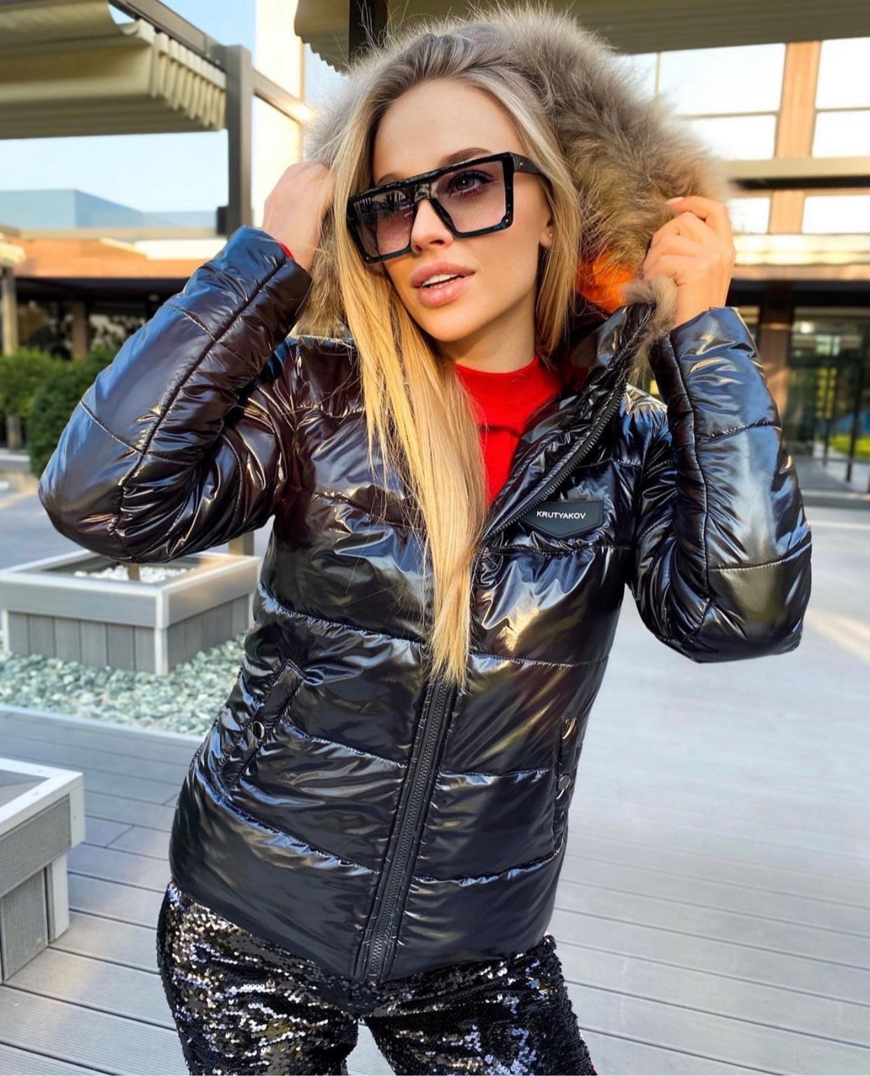 Women’s Winter Puffer Jacket – Gloss Black