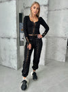 Women’s Black Lace-Up Corset Tracksuit — Lacy Long