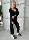 Women’s Black Lace-Up Corset Tracksuit — Lacy Long