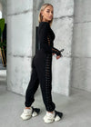 Women’s Black Lace-Up Corset Tracksuit — Lacy Long