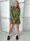 WOMEN’S DESIGNER DISTRESSED LONG HOODIE — OLIVE DESTRA