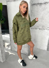 WOMEN’S DESIGNER DISTRESSED LONG HOODIE — OLIVE DESTRA