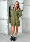 WOMEN’S DESIGNER DISTRESSED LONG HOODIE — OLIVE DESTRA
