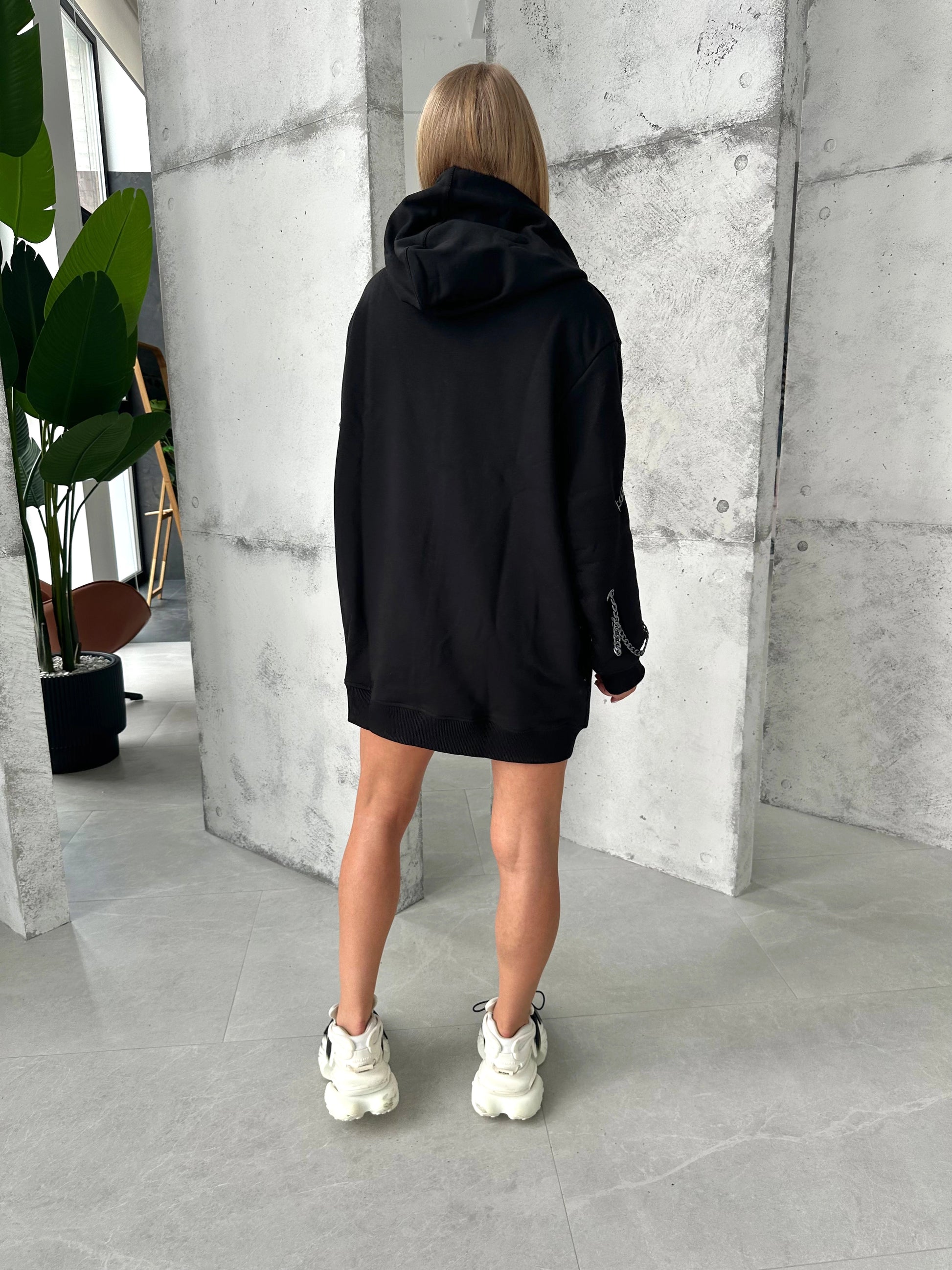 Women’s Hoodie — Black Metal Chain Design