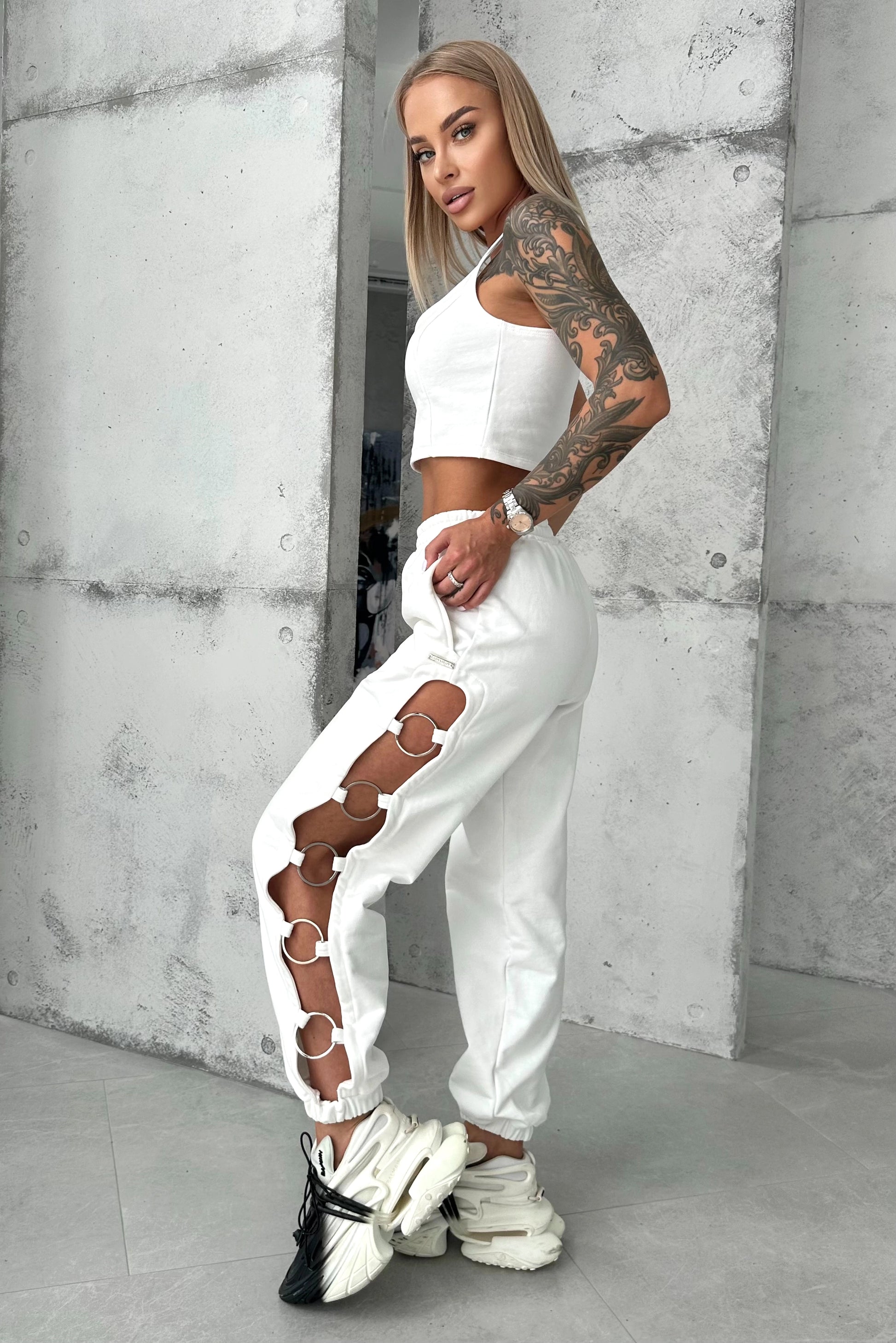 Women’s Cut-Out Joggers Five-Ring— White
