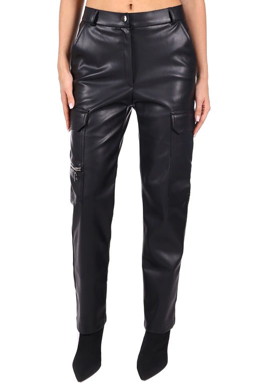 Women’s Eco-Leather Cargo Trousers Kim — Black