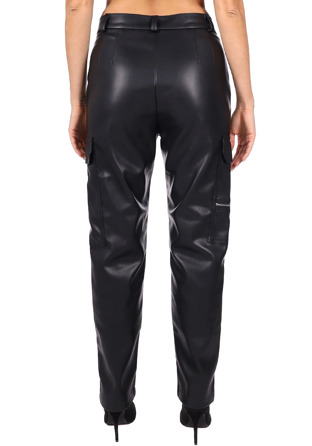 Women’s Eco-Leather Cargo Trousers Kim — Black