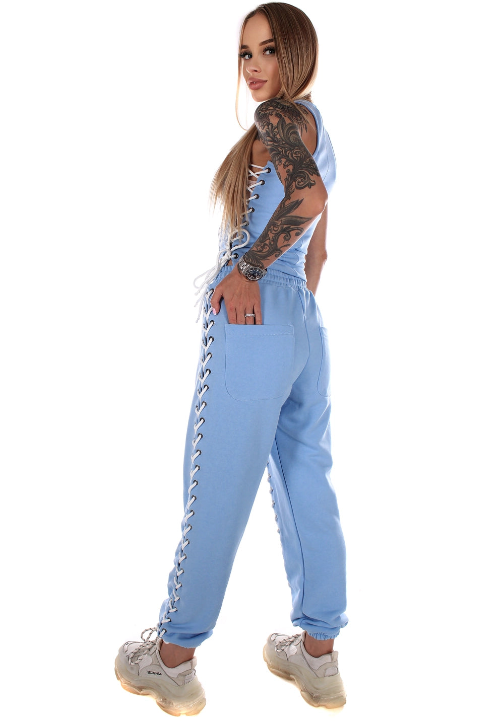 Women’s Blue Lace-Up Corset Tracksuit — Lacy Short