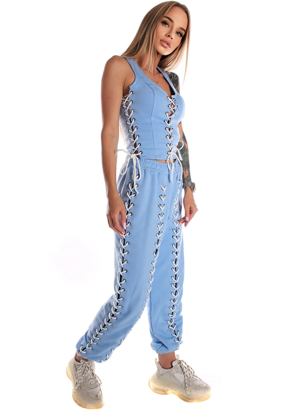 Women’s Blue Lace-Up Corset Tracksuit — Lacy Short