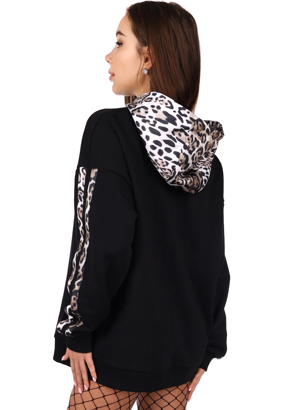 Women’s Hoodie Leonia — Black Leopard Trim