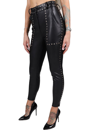WOMEN’S STUDDED FAUX LEATHER LEGGINGS LERIA — BLACK