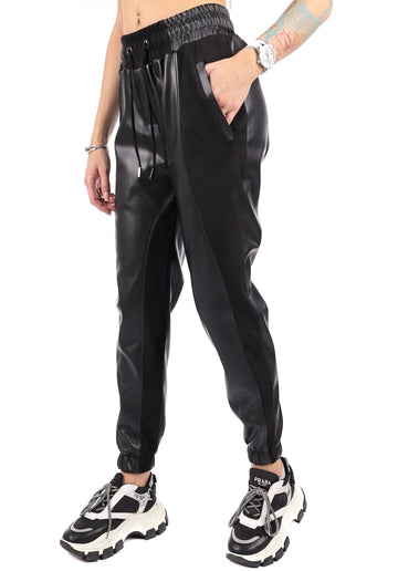 Women’s Faux-Leather Joggers Lessi Black