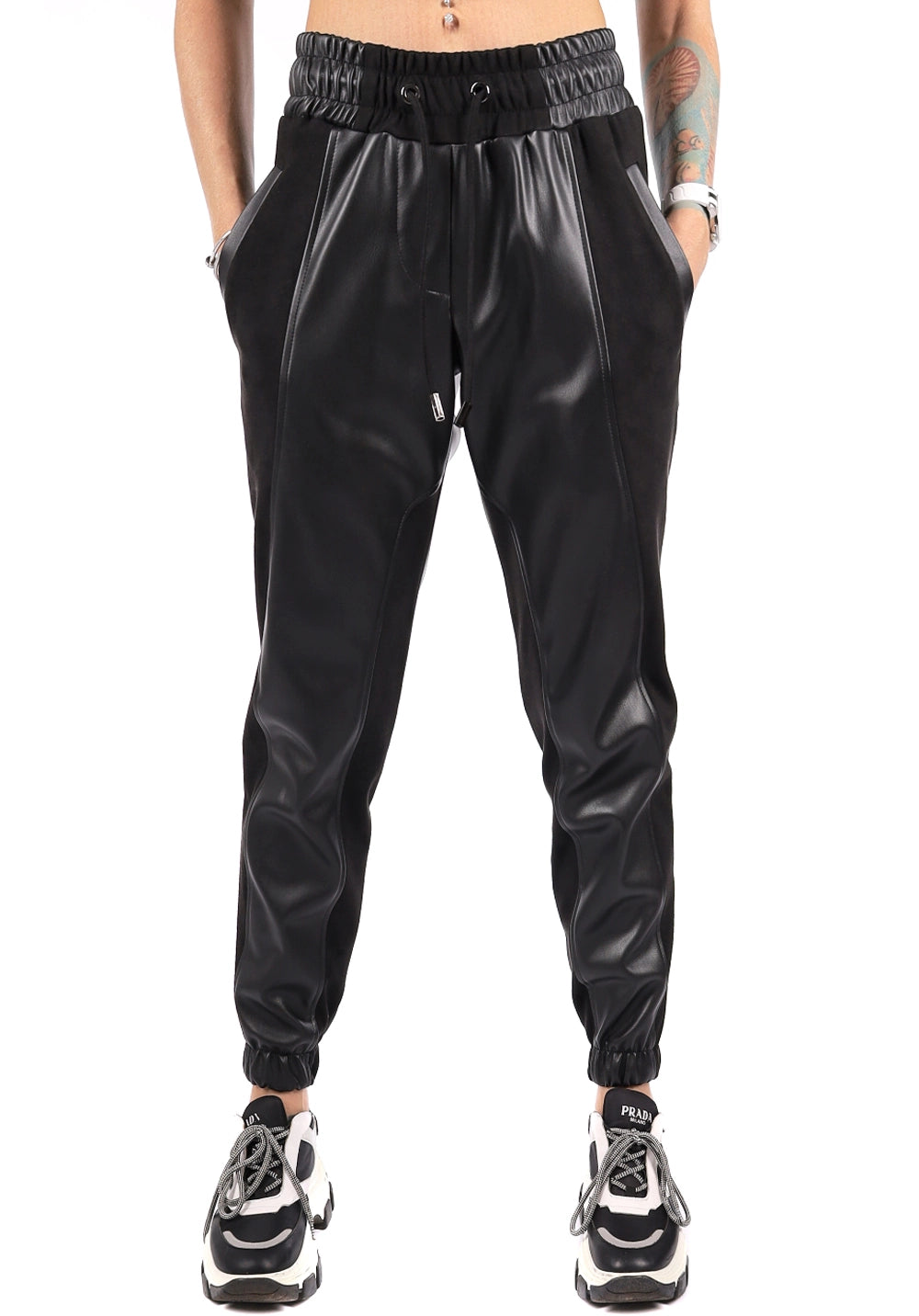 Women’s Faux-Leather Joggers Lessi Black