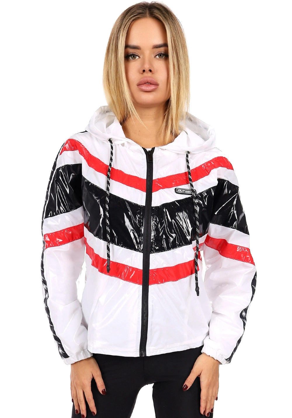 Women’s Shiny PVC Windbreaker Lighty White-Red