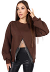 Women’s Sweatshirt — Lina Crystal Fringe Brown