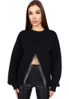 Women’s Sweatshirt — Lina Crystal Fringe Black