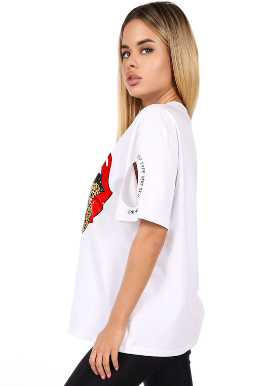 Women’s T-Shirt Lips Leo White