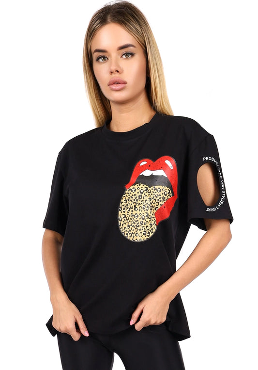 Women’s T-Shirt Lips Leo Black