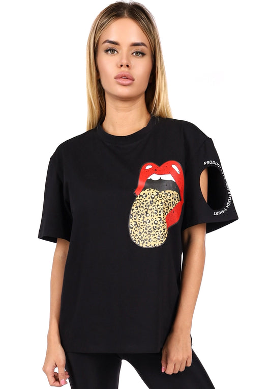 Women’s T-Shirt Lips Leo Black