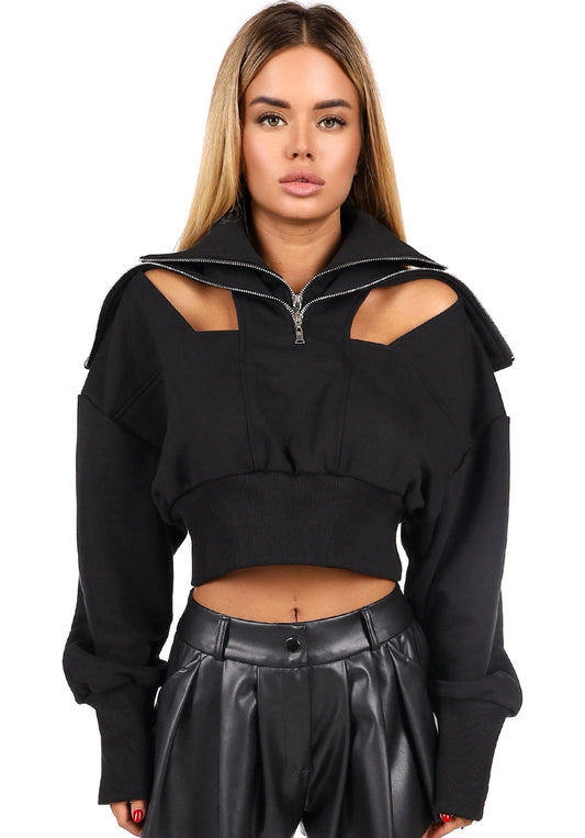 WOMEN’S CROP SWEATSHIRT LUCIA — BLACK