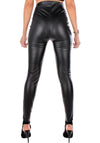 WOMEN’S LACE-UP PANEL FAUX LEATHER LEGGINGS LACING — BLACK