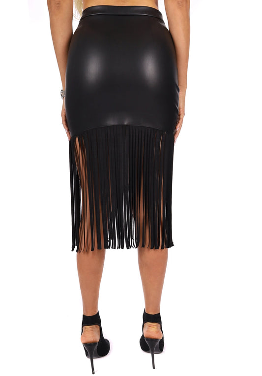 Women’s Skirt Macra Fringe Hem Black
